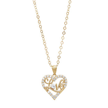 Womens White Cubic Zirconia 10K Gold Heart Pendant Necklace