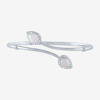 Lab Created White Opal Sterling Silver Bangle Bracelet