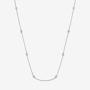 Limited Time Special! Womens 1/10 CT. T.W. Genuine White Diamond Sterling Silver Strand Station Necklace