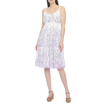 Melonie T Sleeveless Floral Midi Fit + Flare Dress