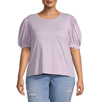 a.n.a Womens Plus Round Neck Elbow Sleeve T-Shirt