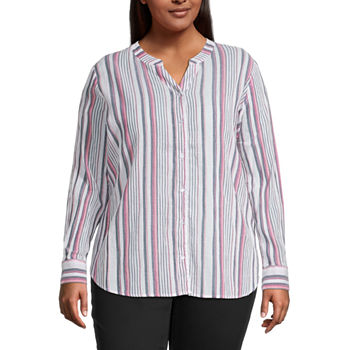 Liz Claiborne Plus Womens Long Sleeve Regular Fit Button-Down Shirt