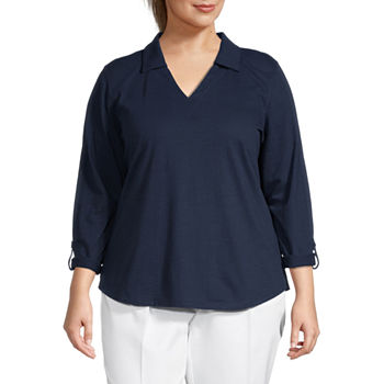 Liz Claiborne Plus Womens Long Sleeve Polo Shirt