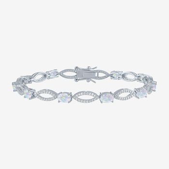 Lab Created White Opal Sterling Silver Tennis Bracelet