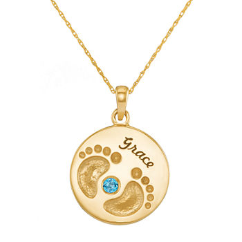 Personalized 14K Yellow Gold Name and Birthstone Footprints Pendant Necklace