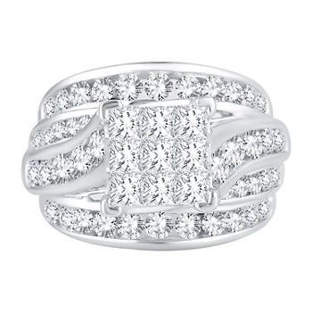 Womens 3 CT. T.W. Genuine Diamond 10K White Gold Square Engagement Ring