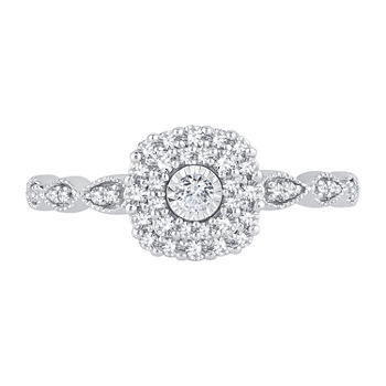 Womens 1/4 CT. T.W. Genuine White Diamond 10K White Gold Square Halo Engagement Ring