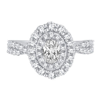 Womens 1 3/8 CT. T.W. Genuine White Diamond 14K White Gold Oval Engagement Ring