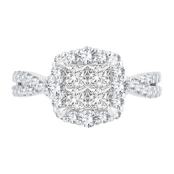 Womens 1 1/2 CT. T.W. Genuine White Diamond 14K White Gold Square Halo Engagement Ring