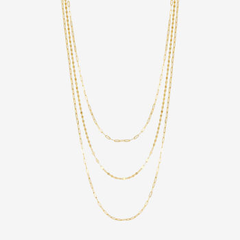 Layered Look 14K Gold 20 Inch Solid Paperclip Chain Necklace