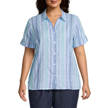 Alfred Dunner Plus Classics Womens Short Sleeve Blouse