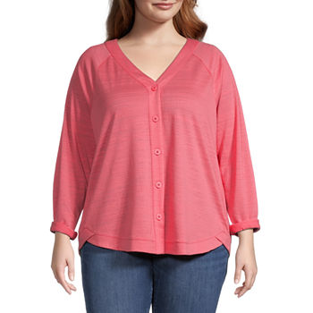 Liz Claiborne Plus Womens Long Sleeve Regular Fit Button-Down Shirt