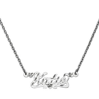 Personalized 13x36mm Diamond-Cut Scroll Name Necklace