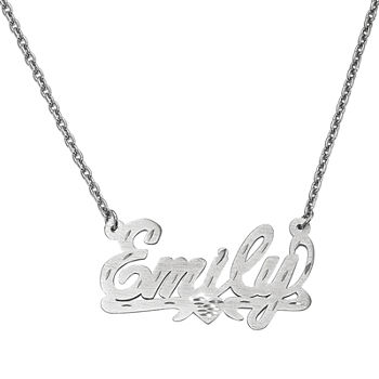 Personalized 21x36mm  Diamond-Cut Scroll Name Necklace