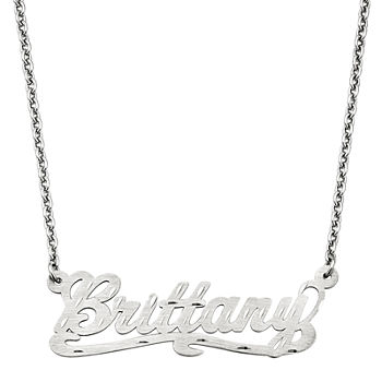Personalized 15x44mm Diamond-Cut Scroll Name Necklace