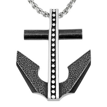Mens Black IP Stainless Steel Anchor Pendant Necklace