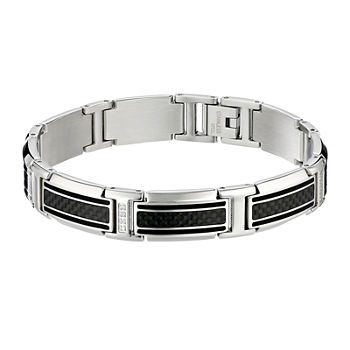 Mens 1/10 CT. T.W. Diamond Stainless Steel and Carbon Fiber Link Bracelet