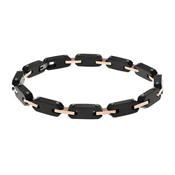 Mens Black Stainless Steel Chain Link Bracelet