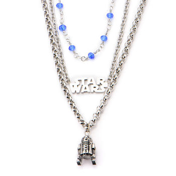 Star Wars® Stainless Steel R2D2 3-Tiered Pendant Necklace