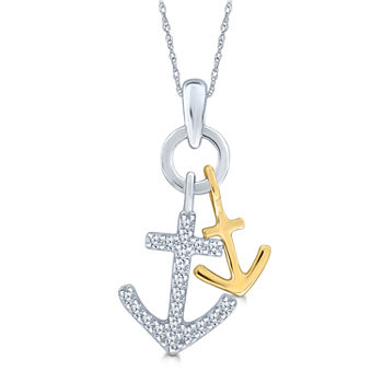 Womens 1/10 CT. T.W. Genuine White Diamond 10K Gold Anchor Pendant Necklace