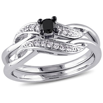 Womens 1/4 CT. T.W. Color Enhanced Black & White  Diamond Sterling Silver Bridal Set