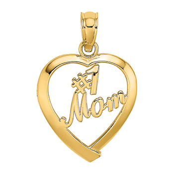 "#1 Mom" Womens 14K Gold Heart Pendant