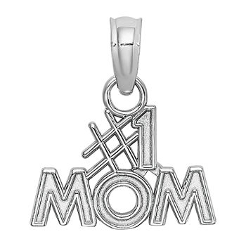 #1 Mom Womens 14K White Gold Pendant