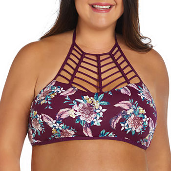Ambrielle Floral High Neck Bikini Swimsuit Top