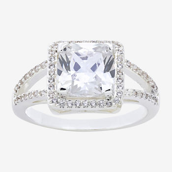 Sparkle Allure Cubic Zirconia Pure Silver Over Brass Square Halo Engagement Ring