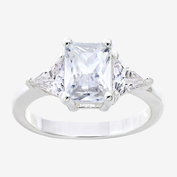 Sparkle Allure Cubic Zirconia Pure Silver Over Brass Rectangular 3-Stone Side Stone Engagement Ring