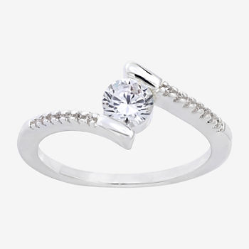 Sparkle Allure Cubic Zirconia Pure Silver Over Brass Round Bypass  Solitaire Engagement Ring