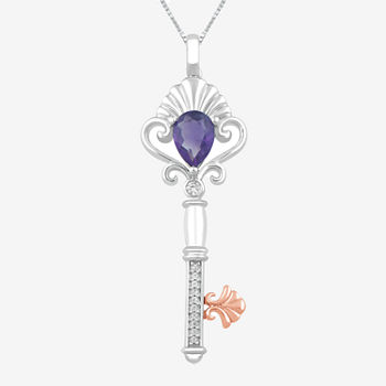 Enchanted Disney Fine Jewelry Womens Diamond Accent Genuine Purple Amethyst 14K Rose Gold Over Silver Sterling Silver Keys Ariel Pendant Necklace