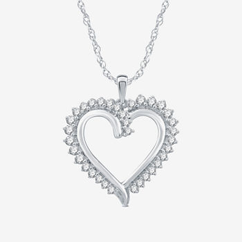 Womens 1/2 CT. T.W. Genuine White Diamond Sterling Silver Heart Pendant Necklace