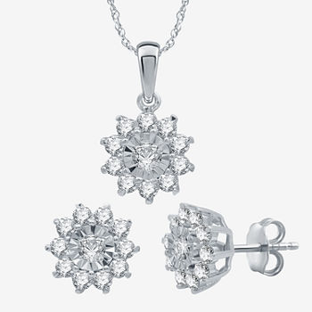 1 CT. T.W. Genuine White Diamond Sterling Silver Flower 2-pc. Jewelry Set