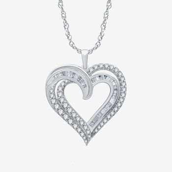 Womens 1 CT. T.W. Genuine White Diamond Sterling Silver Heart Pendant Necklace