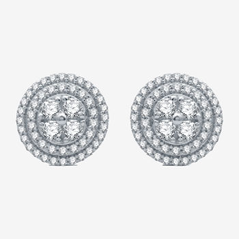 1 CT. T.W. Genuine White Diamond Stainless Steel 11.8mm Stud Earrings