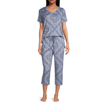 Jaclyn Womens 2-pc. V-Neck Short Sleeve Capri Pajama Set