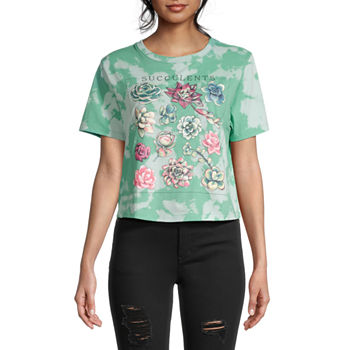 Succulents Juniors Womens Cropped Graphic T-Shirt