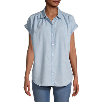 a.n.a Womens Short Sleeve Regular Fit Button-Down Shirt