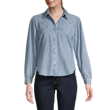 a.n.a Womens Long Sleeve Regular Fit Button-Down Shirt