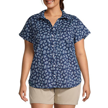 St. John's Bay Plus Womens Short Sleeve Regular Fit Button-Down Shirt