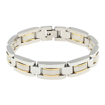 Mens Stainless Steel with Gold-Tone IP Link Bracelet