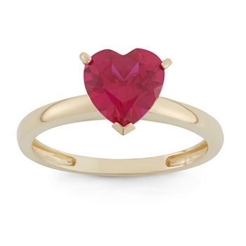 Womens Lab Created Red Ruby 10K Gold Heart Solitaire Cocktail Ring