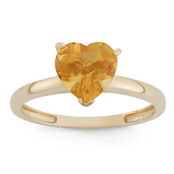 Womens Genuine Orange Citrine 10K Gold Heart Solitaire Cocktail Ring