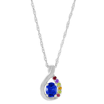 Artcarved Personalized Womens Multi Color Stone 14K White Gold Pendant Necklace