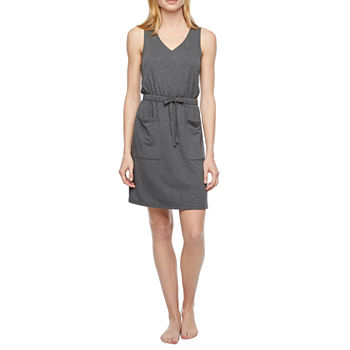 Ambrielle Womens French Terry V Neck Dress