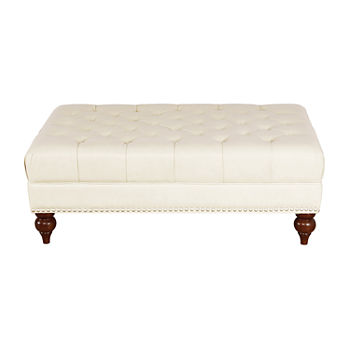 Aliso Leather Upholstery Collection Tufted Nailhead Trim Ottoman