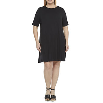 St. John's Bay Short Sleeve Dots A-Line Dress Plus