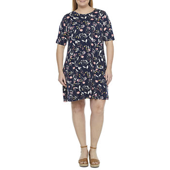 St. John's Bay Short Sleeve Dots A-Line Dress Plus