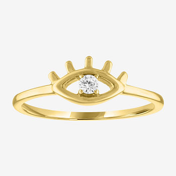 Diamond Addiction Womens Diamond Accent Lab Grown White Diamond 10K Gold Evil Eye Stackable Ring